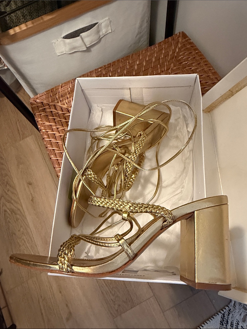 SCHUTZ Gold Braided Lace-Up Block Heel Sandals maxima